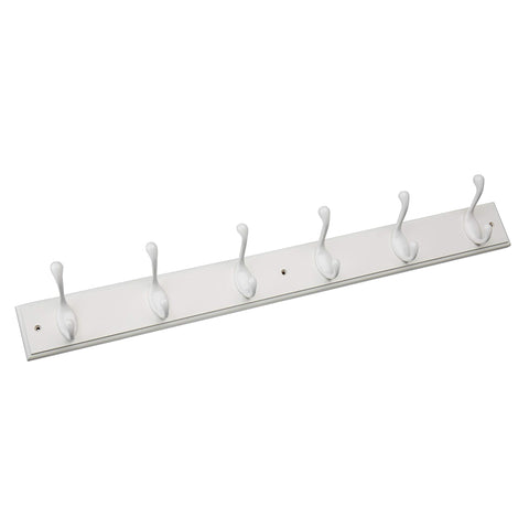 Franklin Brass front view of 27-inch white rail showing six hooks for neat storage