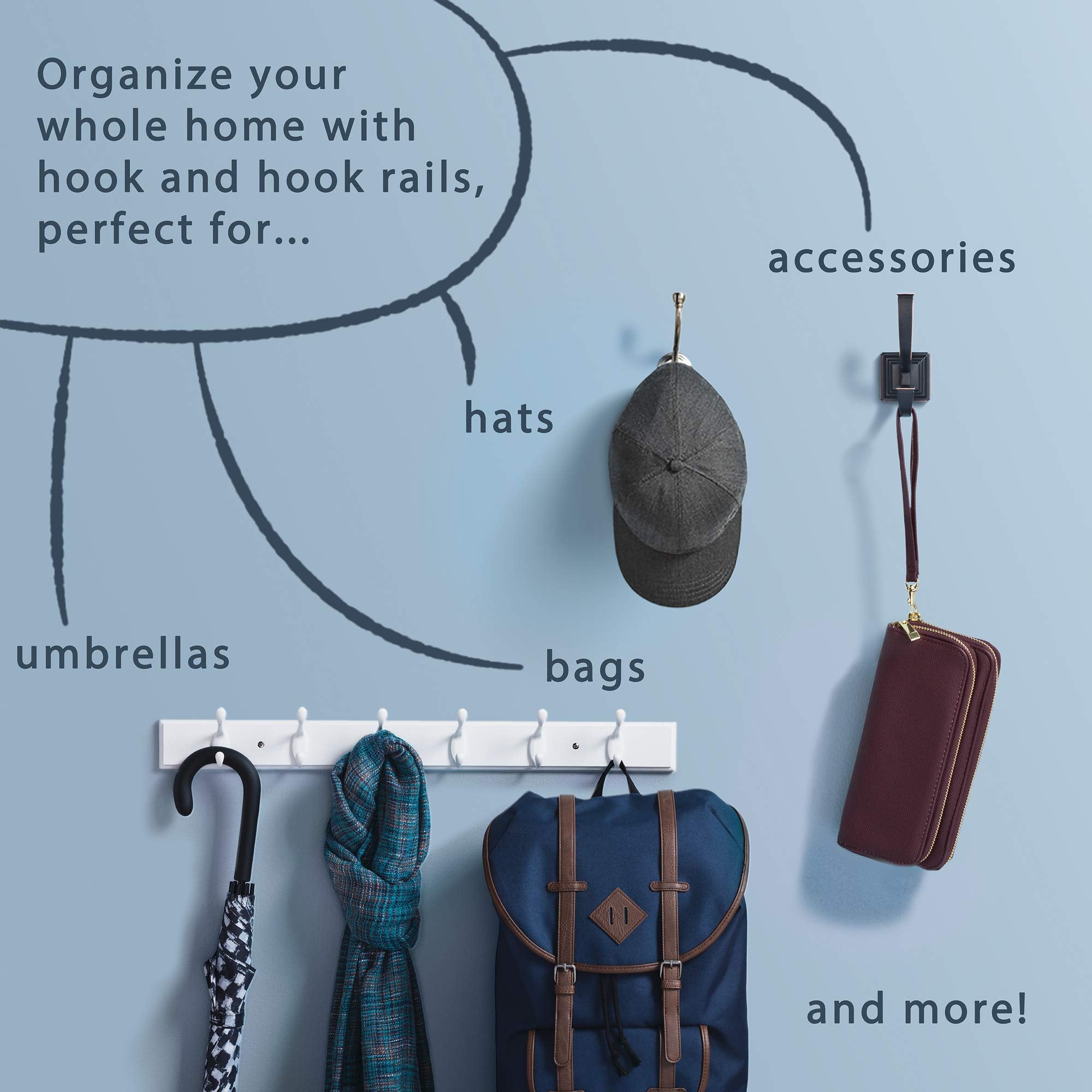 Franklin Brass mounted in an entryway holding coats to maximize everyday organization