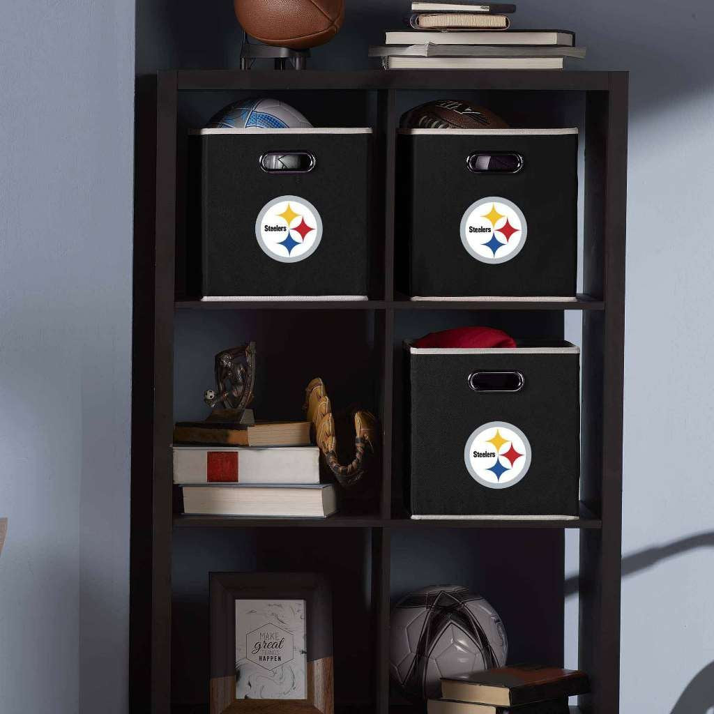 Franklin Sports folded-flat Steelers storage bin for compact, easy offseason storage