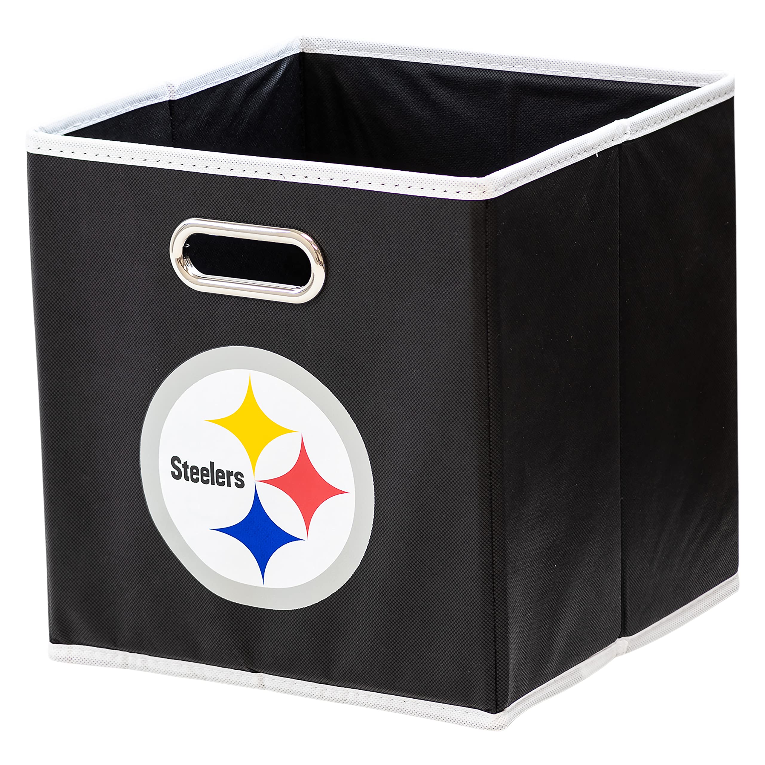 Franklin Sports front view of Pittsburgh Steelers collapsible storage bin showing team logo and colors
