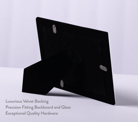 Frapery velvet-backed easel detail protecting surfaces and ensuring stable display