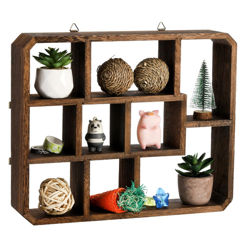 Frcctre front view hanging shelf showing nine compartments and rustic appeal