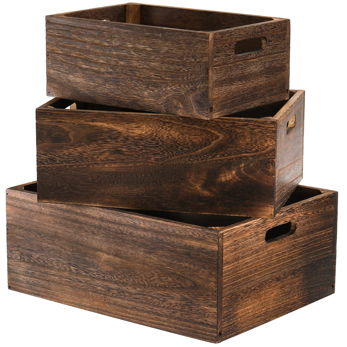 Frcctre front view of three crates showing rustic storage benefit