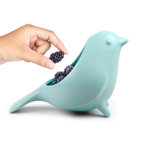 Fred & Friends Blue Bird in sink rinsing berries for quick prep