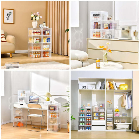 Freebat stacked bins in a closet saving vertical space advantage