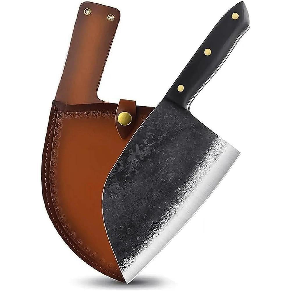 Freelander front view showing full-tang cleaver and balance benefit