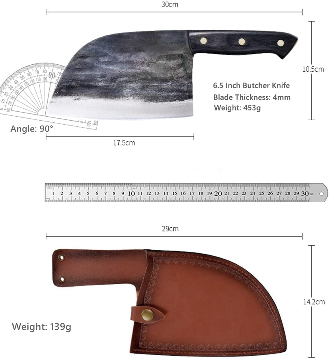 Freelander cleaver beside ruler showing size and scale advantage