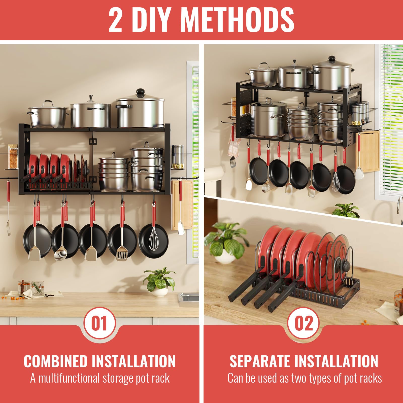 Freexployer hanging hooks supporting pots and utensils for clutter-free counters