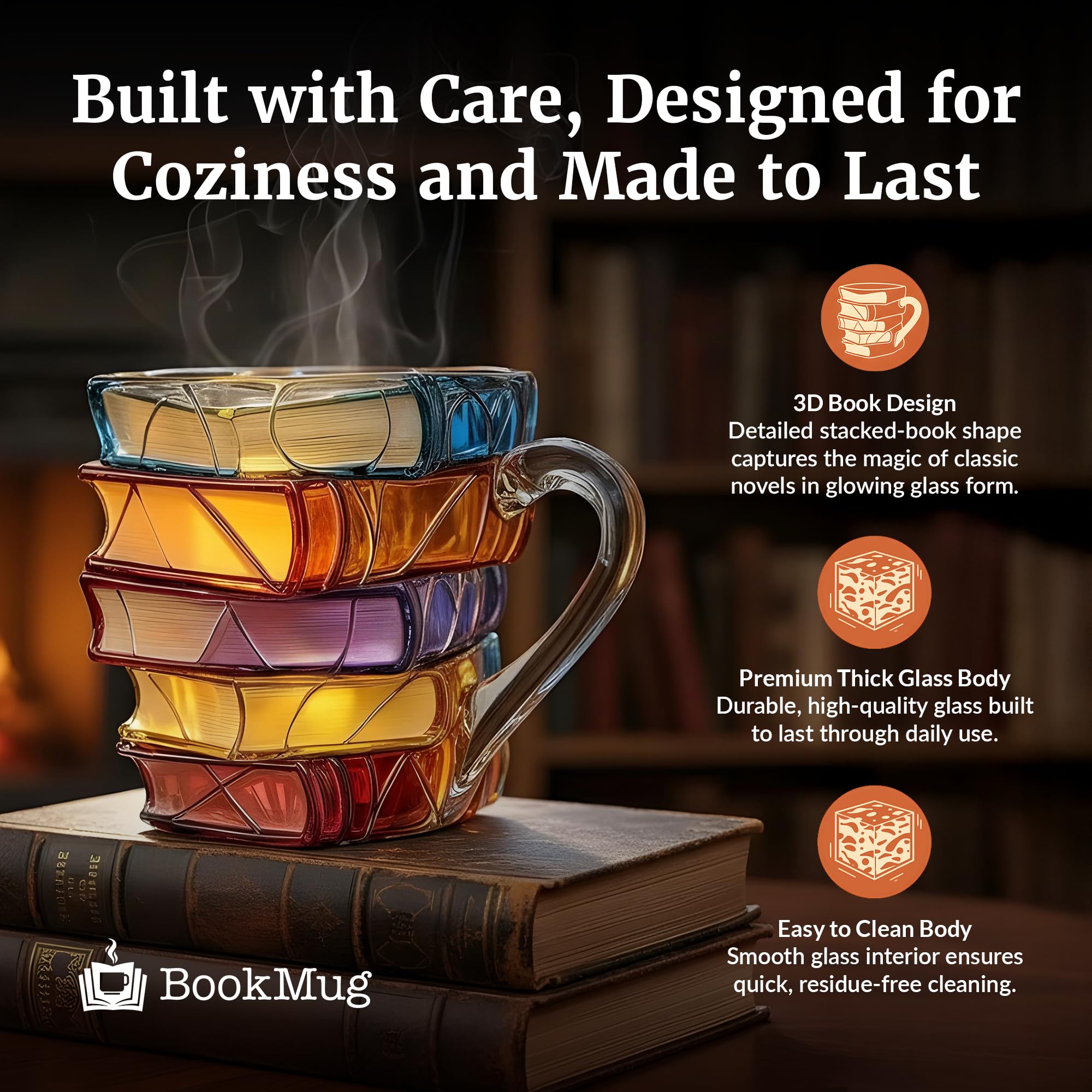 FREEZE2TRIM book mug light through glass creating stained-glass glow for cozy ambiance