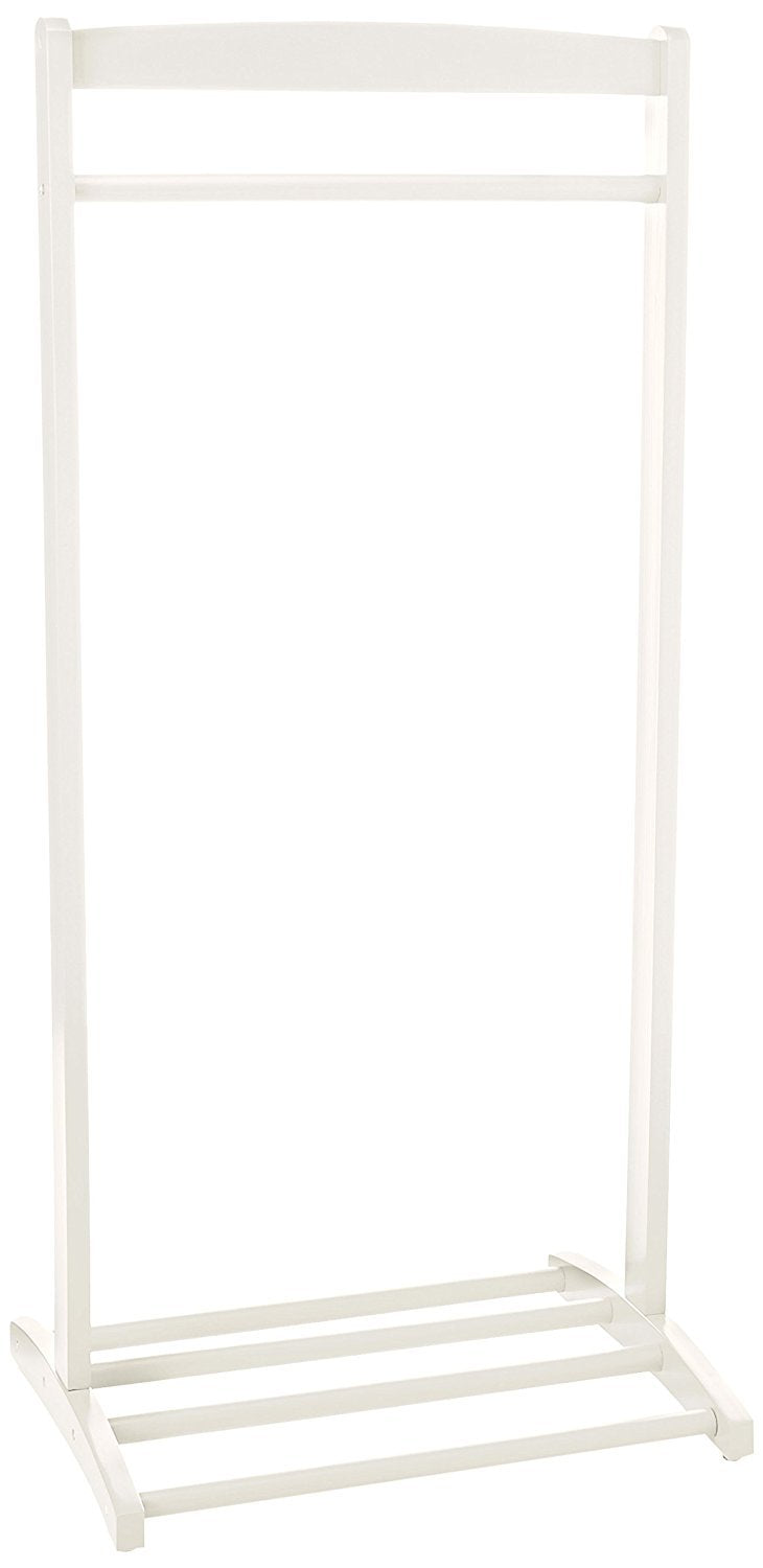 Frenchi furniture front view of white kids coat rack showing compact footprint and tidy storage
