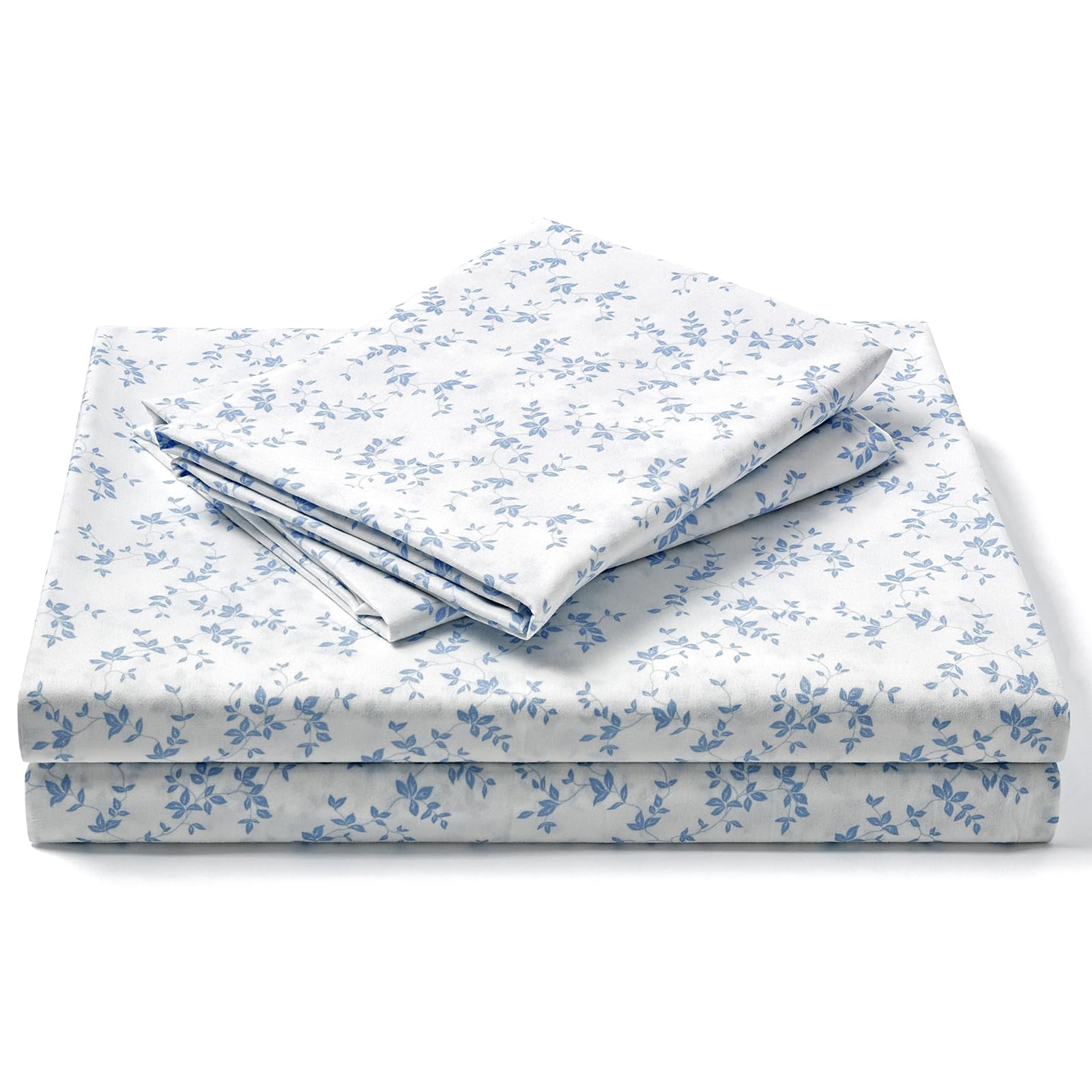 FreshCulture Lille queen set front view showing blue floral and neat fit benefits