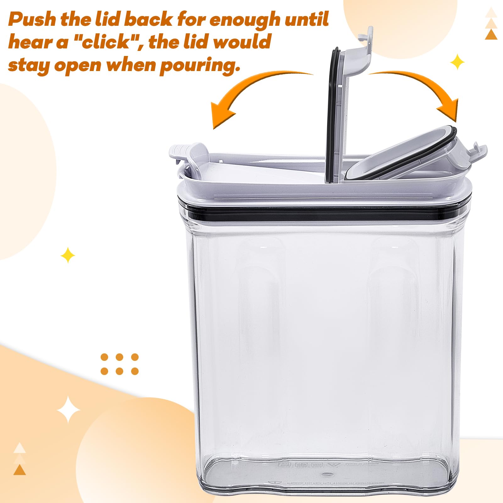 FreshKeeper canister filled with cereal illustrating clear sides for quick inventory checks