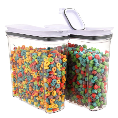FreshKeeper front view showing two canisters, clear visibility and organized pantry benefit