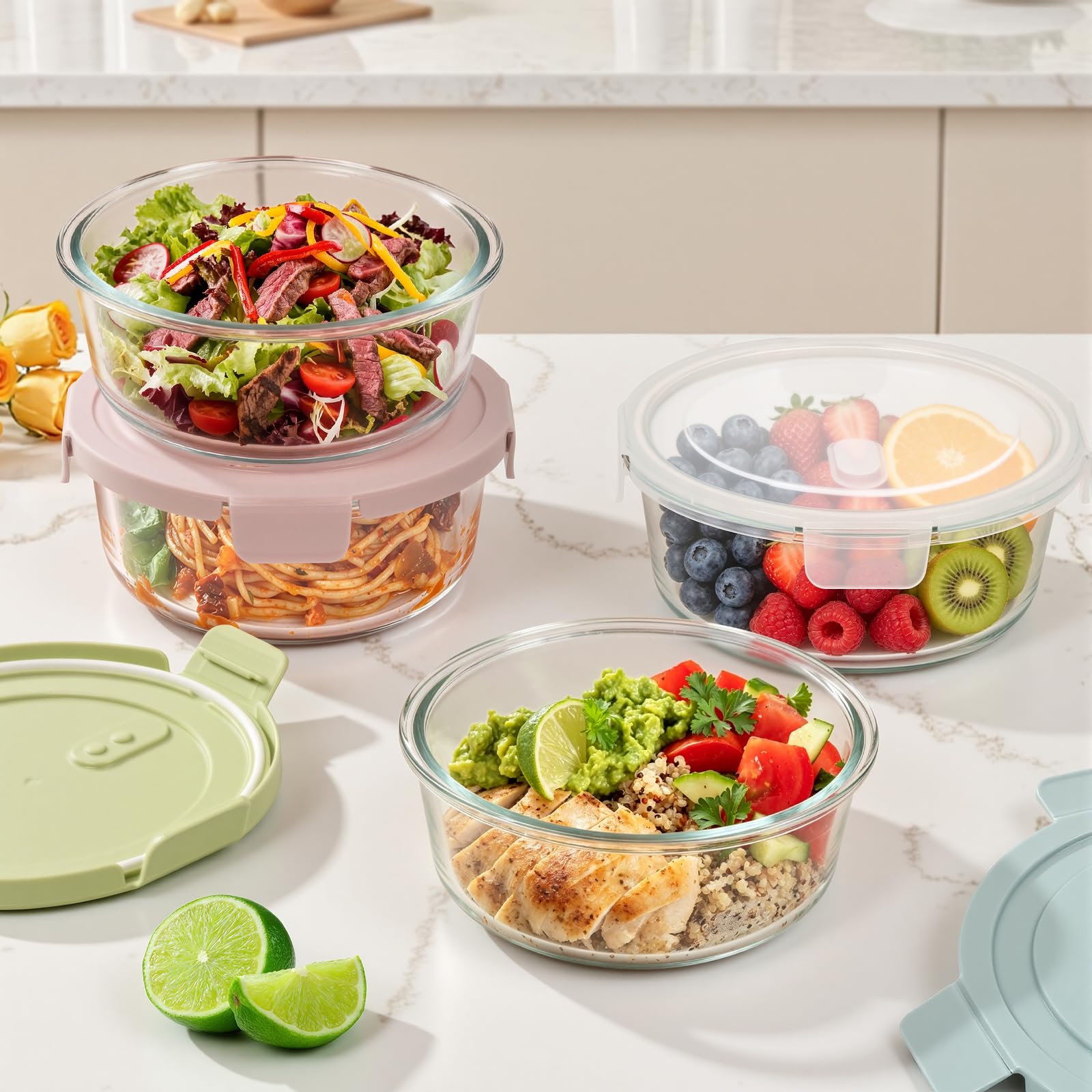 Freshmage containers neatly organized in fridge, keeps meals visible and fresh