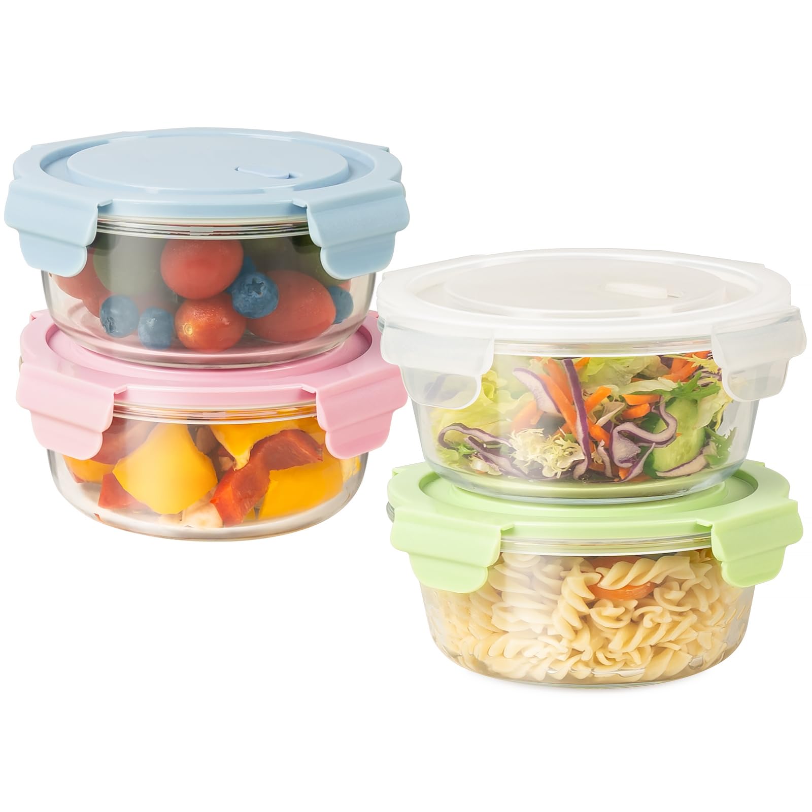Freshmage front view of 4-pack glass containers showing neat packaging and storage benefit