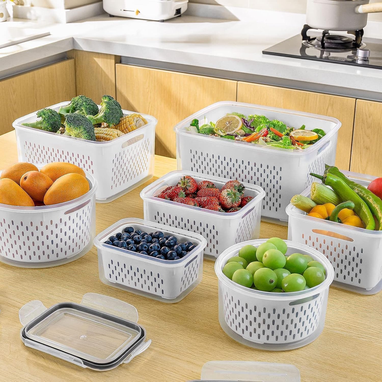 Freshmage kitchen counter with container of fruit ready for immediate snacking