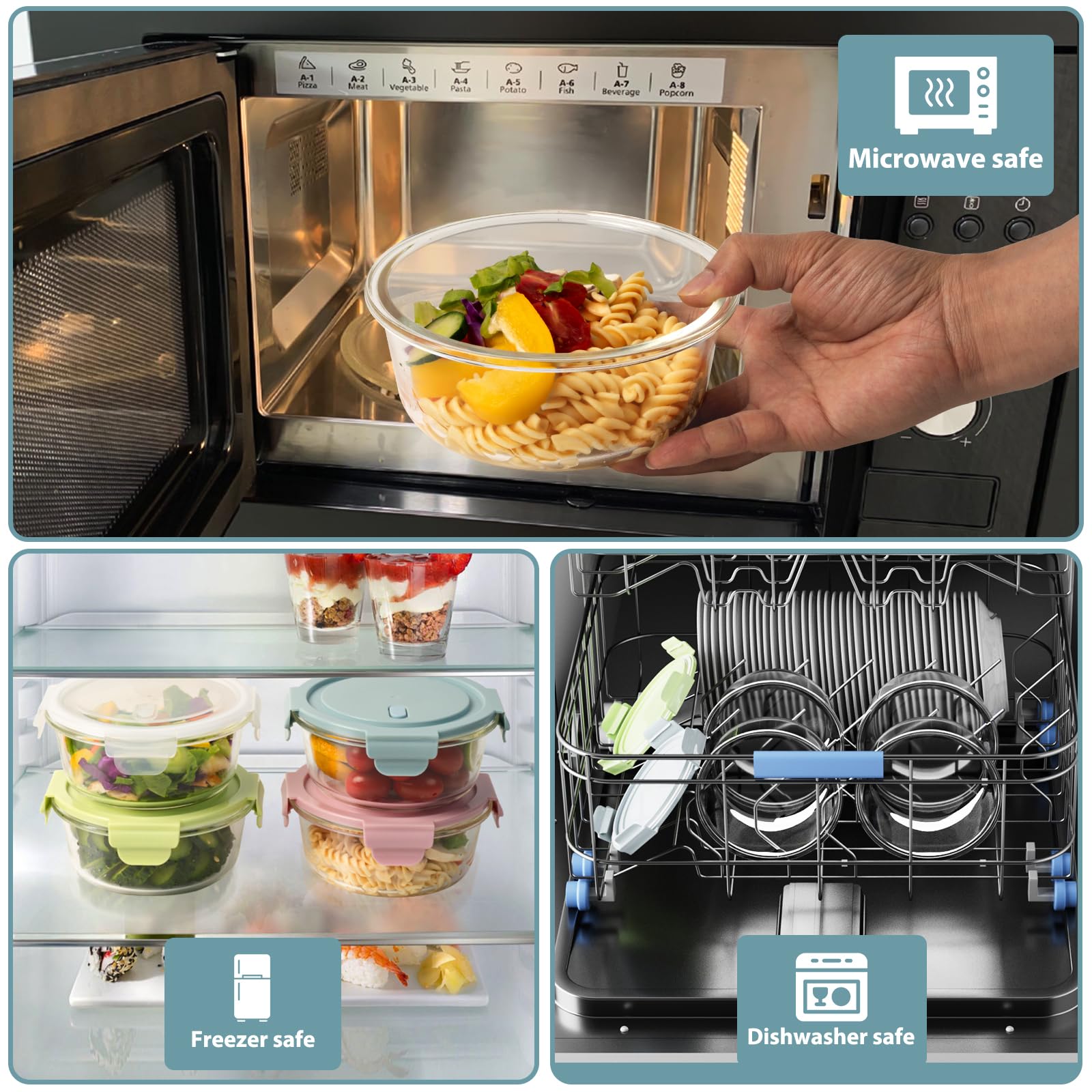 Freshmage container holding a prepared lunch showing easy transport and portioning