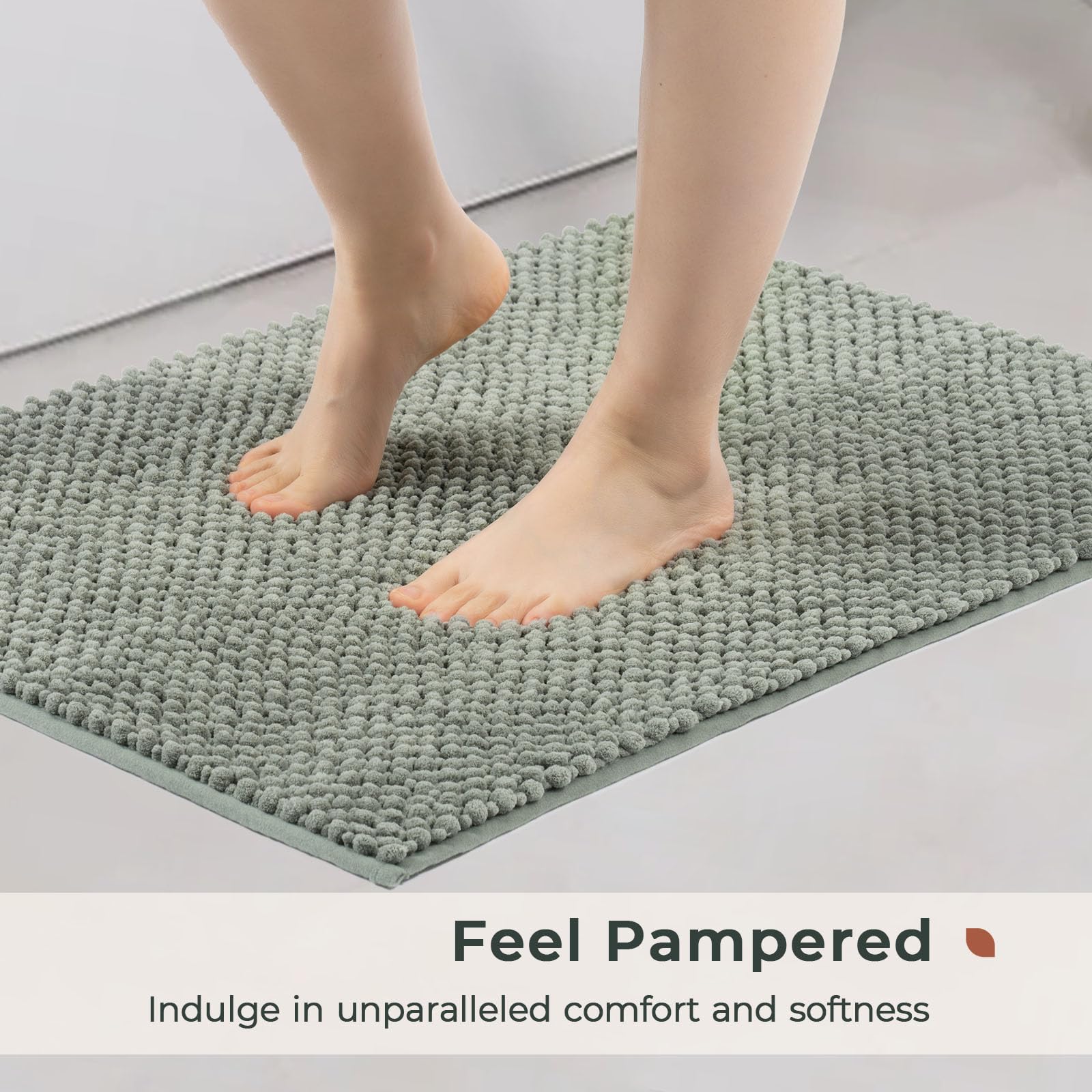 Close-up of chenille yarn texture on FRESHMINT rug highlighting plush softness