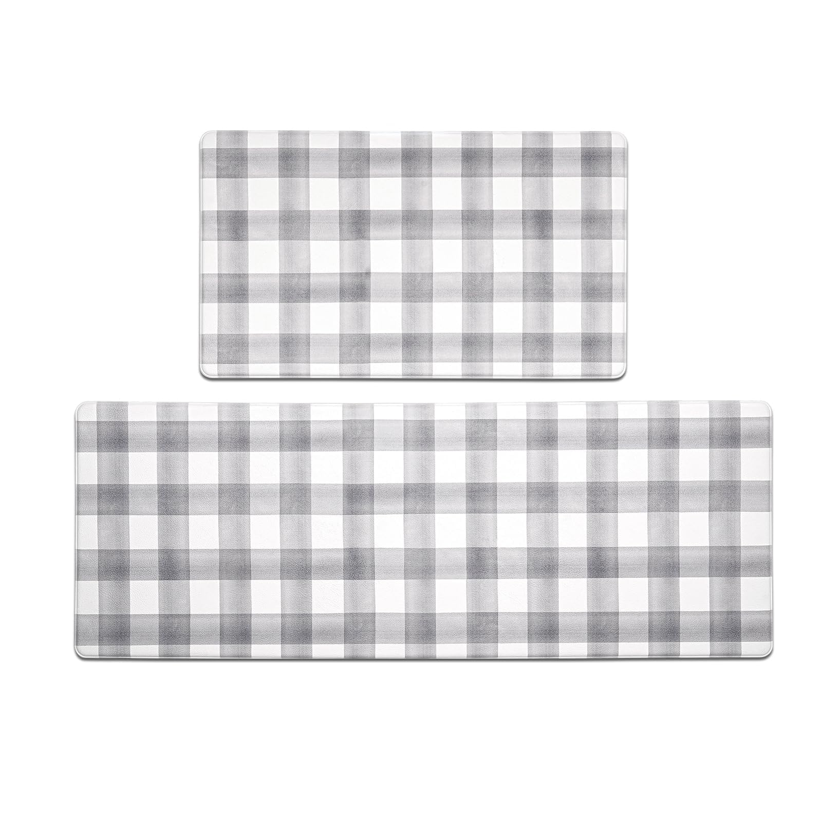 FRESHMINT front view of two-piece kitchen mat set showing plaid and style benefit