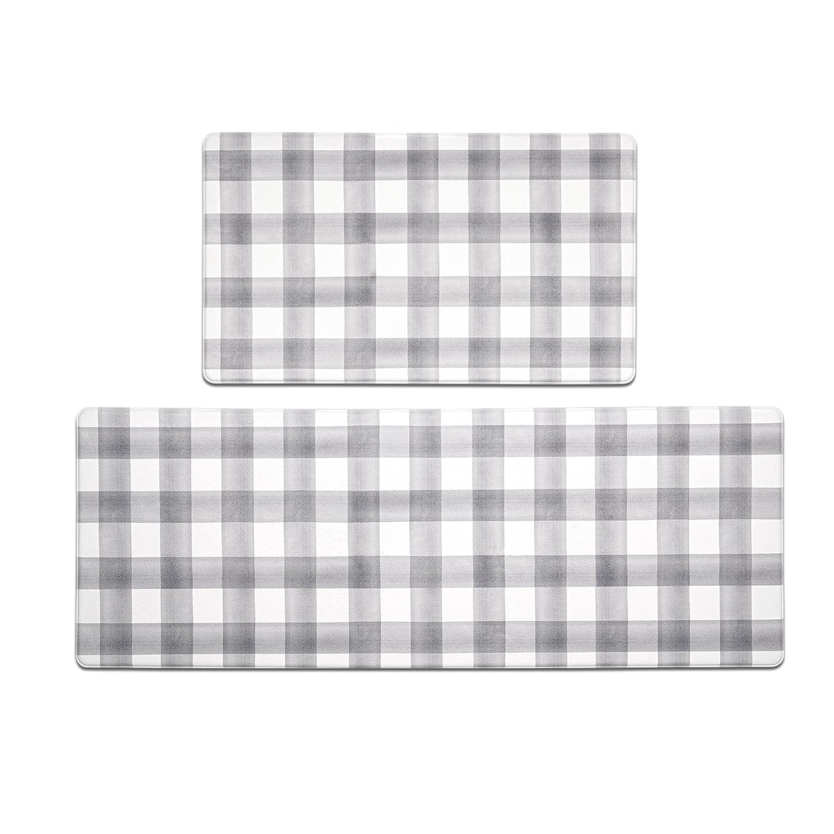 FRESHMINT front view of two-piece kitchen mat set showing plaid and style benefit