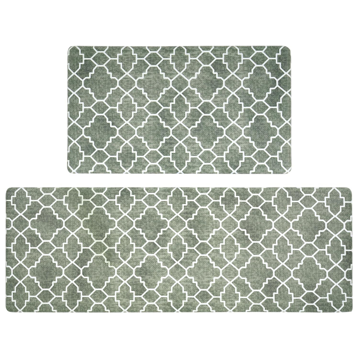 FRESHMINT front view of sage kitchen mats showing stylish trellis design and comfort
