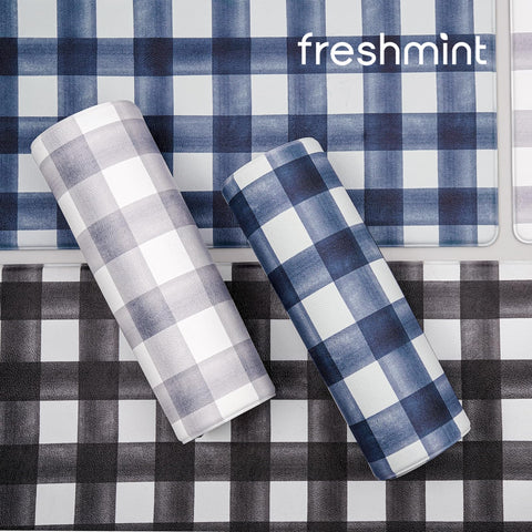 FRESHMINT kitchen lifestyle scene showing plaid mats enhancing decor benefit