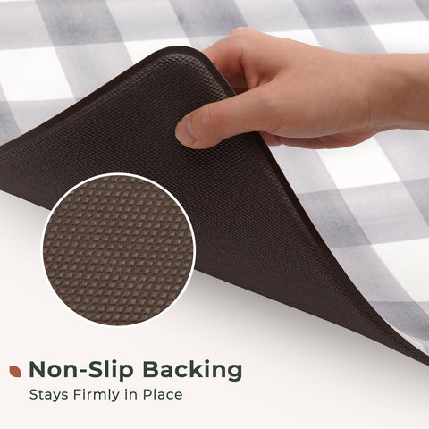 FRESHMINT mat placed at sink in use providing cushioned standing comfort benefit