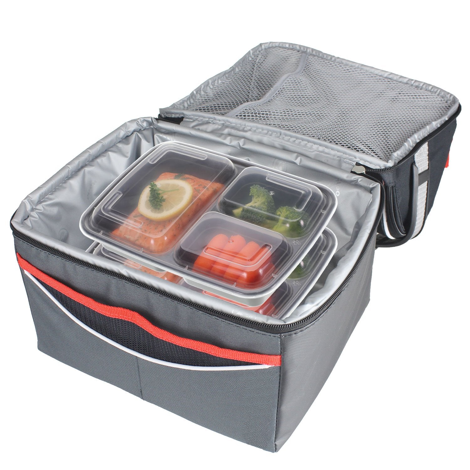 Freshware compartments filled with meal components keeping foods separate