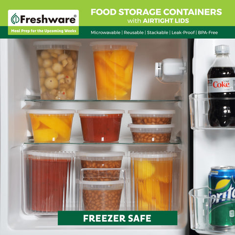 Freshware containers on a dishwasher top rack showing quick cleanup and reusable convenience