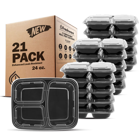 Freshware front packaging showing 21-pack and stackable lids for organized meal prep
