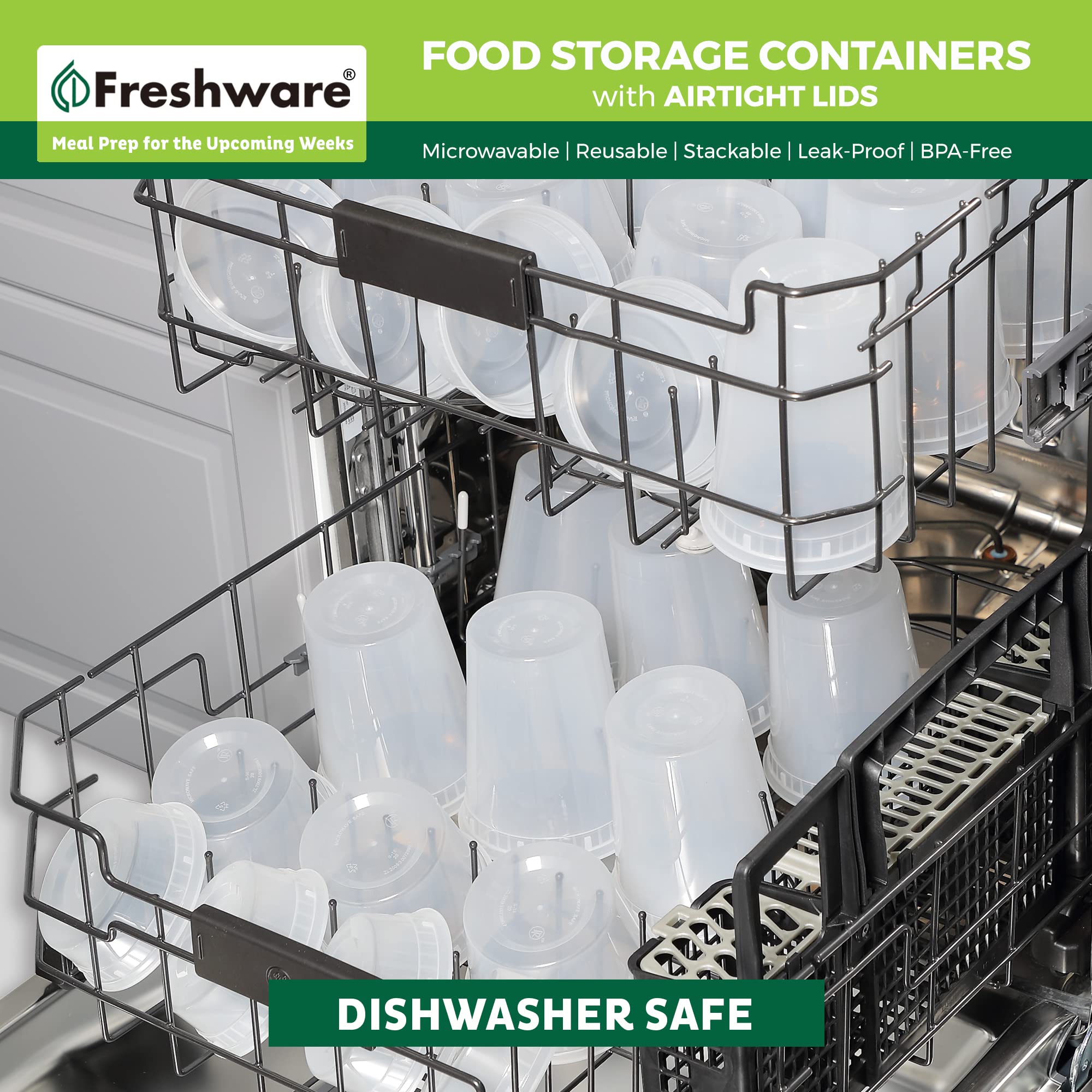 Freshware container with lid removed revealing meal contents for easy serving and inspection