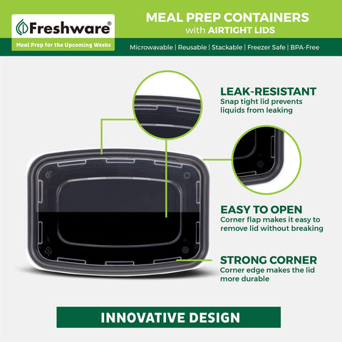 Freshware container filled with balanced meal for convenient reheating