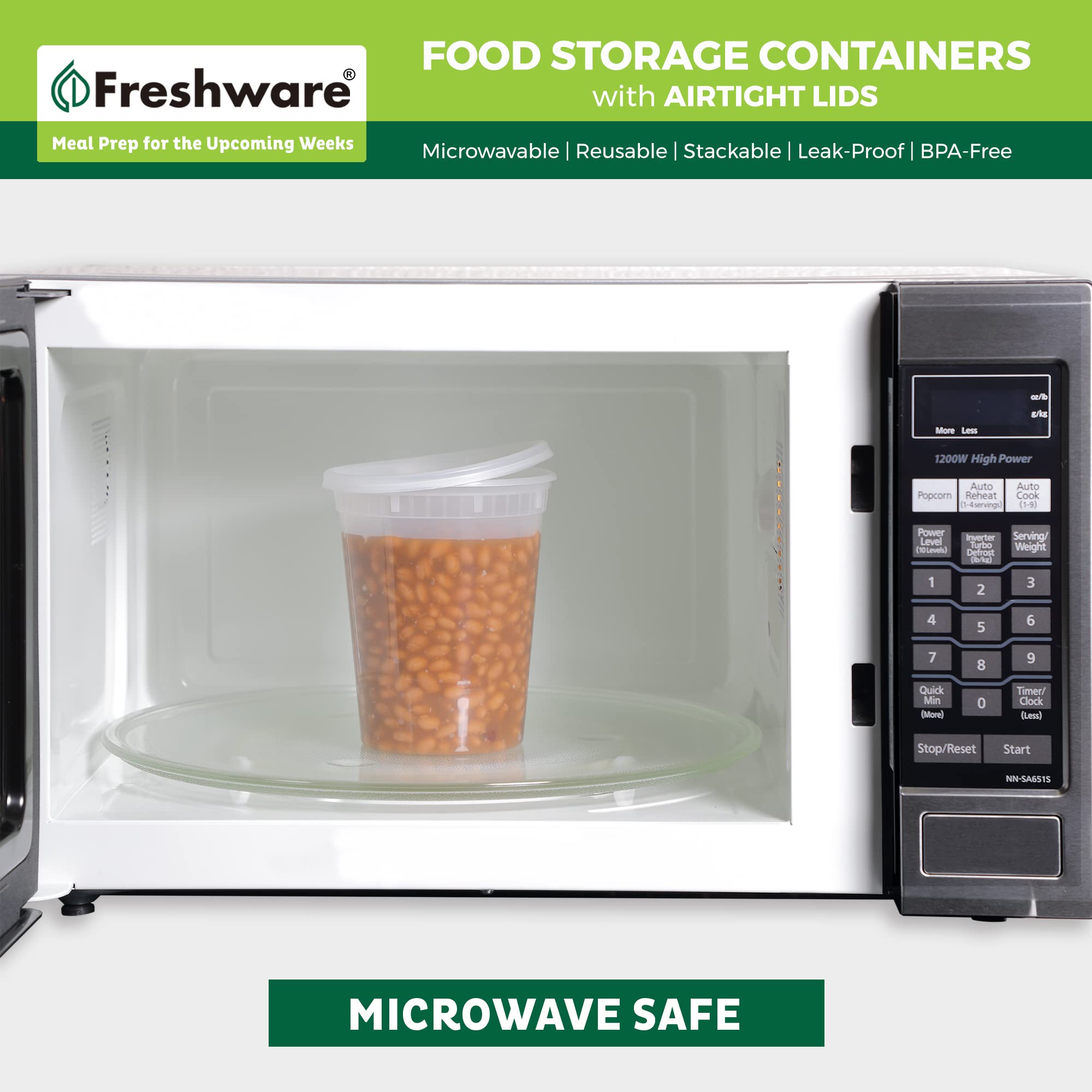 Freshware container reheating soup in microwave for quick meal convenience