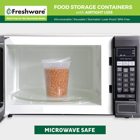 Freshware container reheating soup in microwave for quick meal convenience