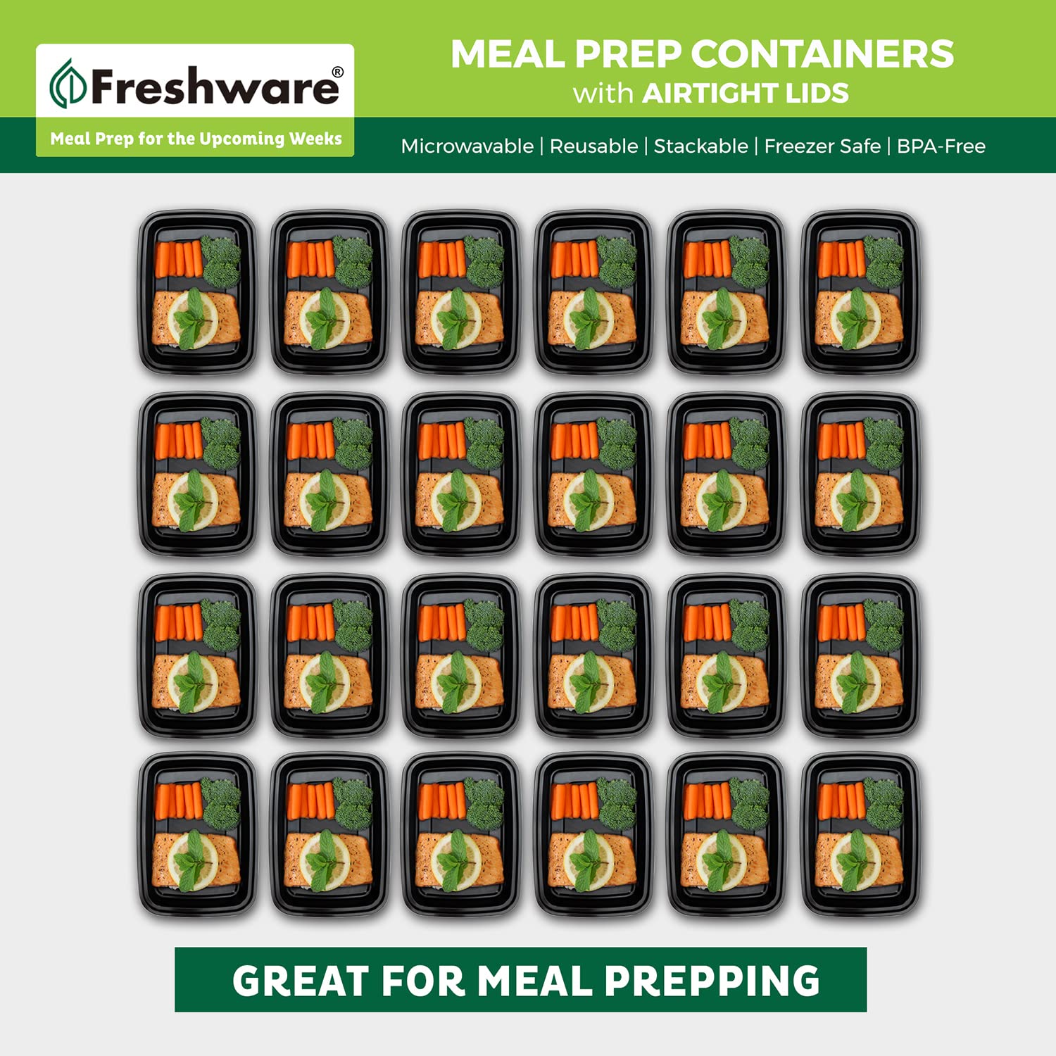Freshware stacked containers in fridge saving space and organizing meals