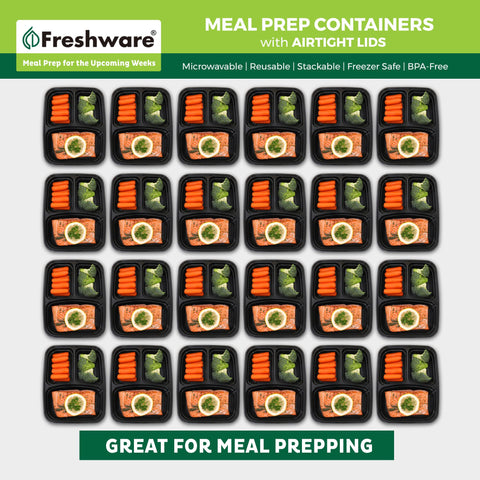 Freshware stacked containers demonstrating space-saving organization benefit