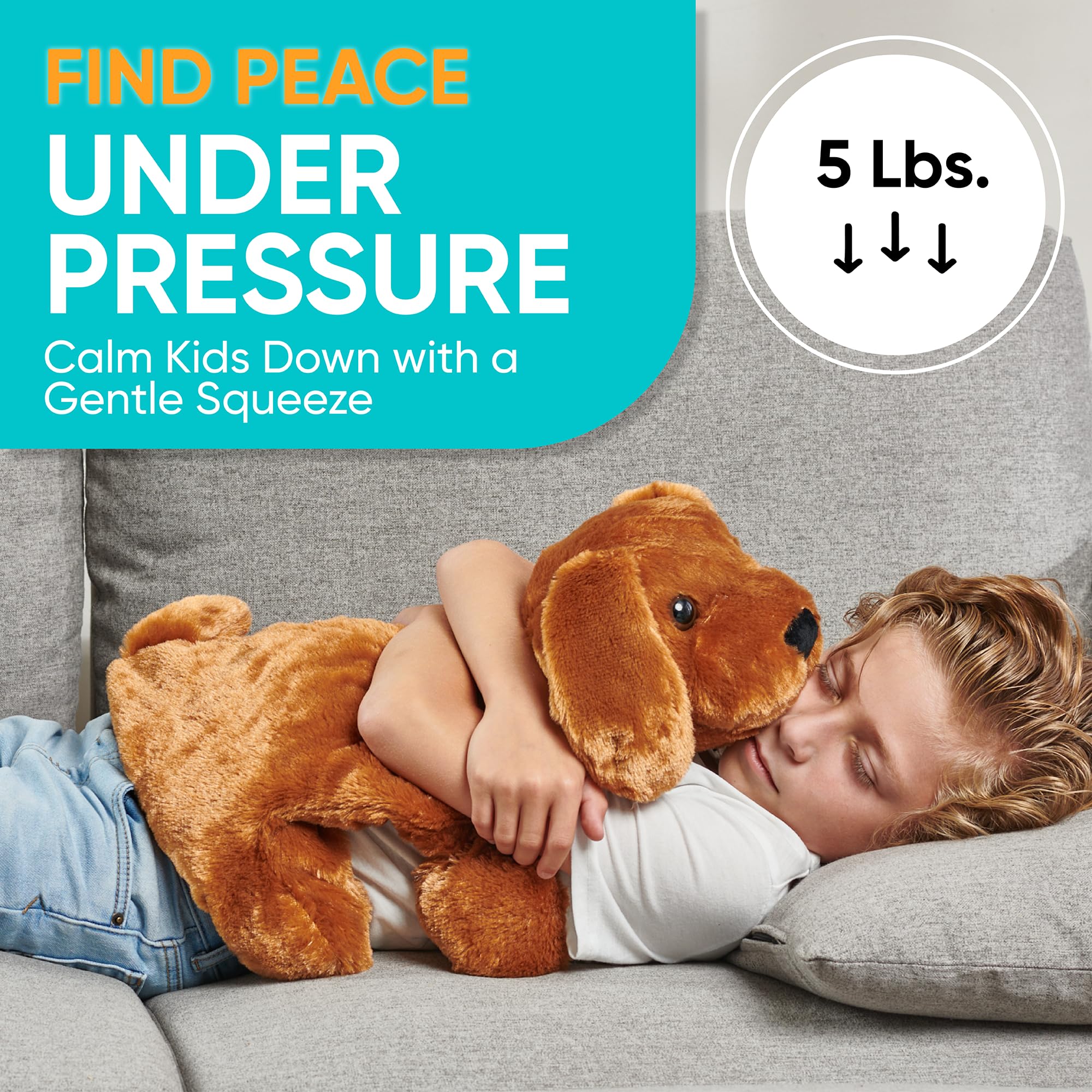 FRIENDLY CUDDLE child using lap pad on knees to show calming support during activities