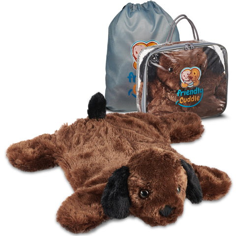 FRIENDLY CUDDLE front view showing plush design and 5 lb weight for calming support
