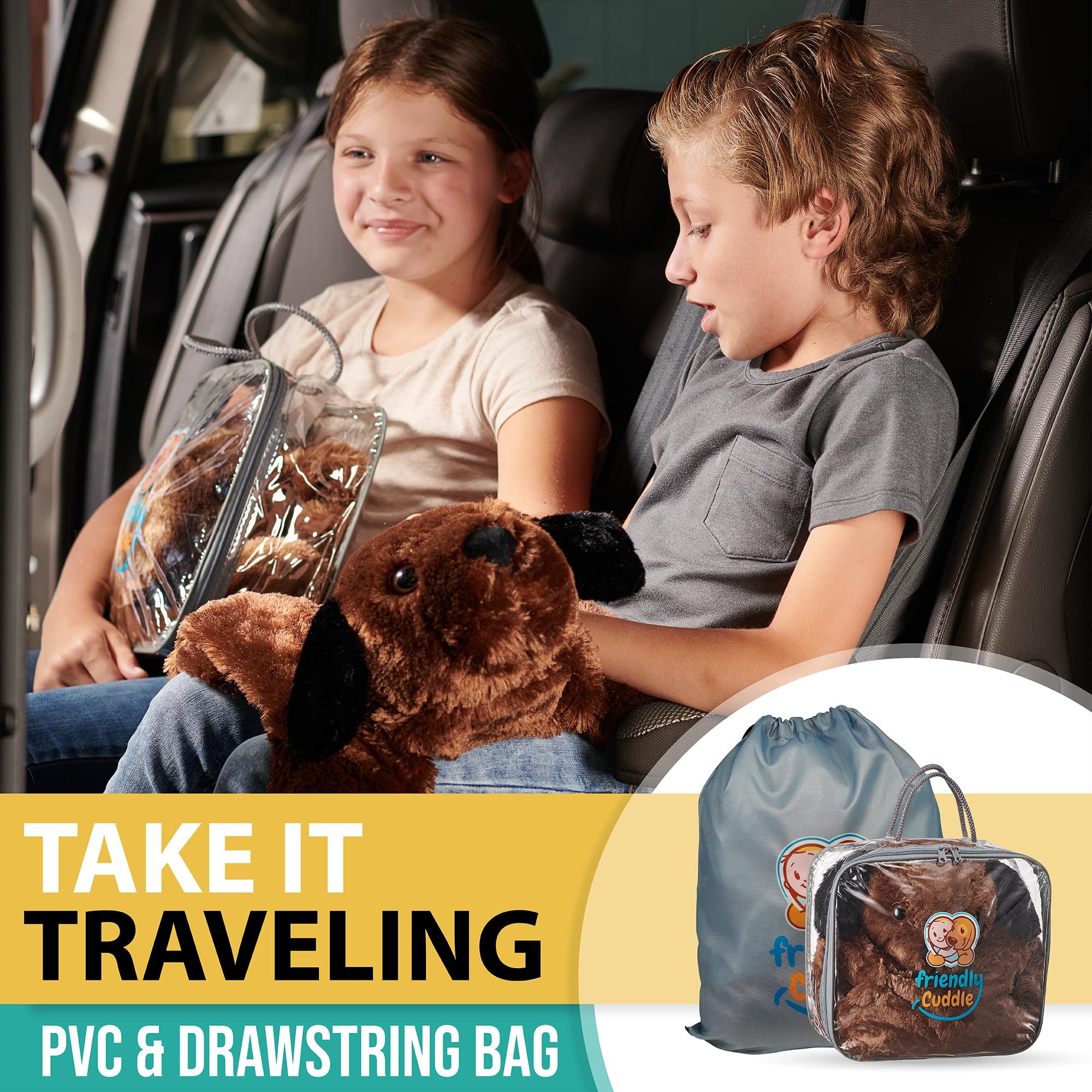 FRIENDLY CUDDLE label and safety tags highlighting CPSC-tested materials