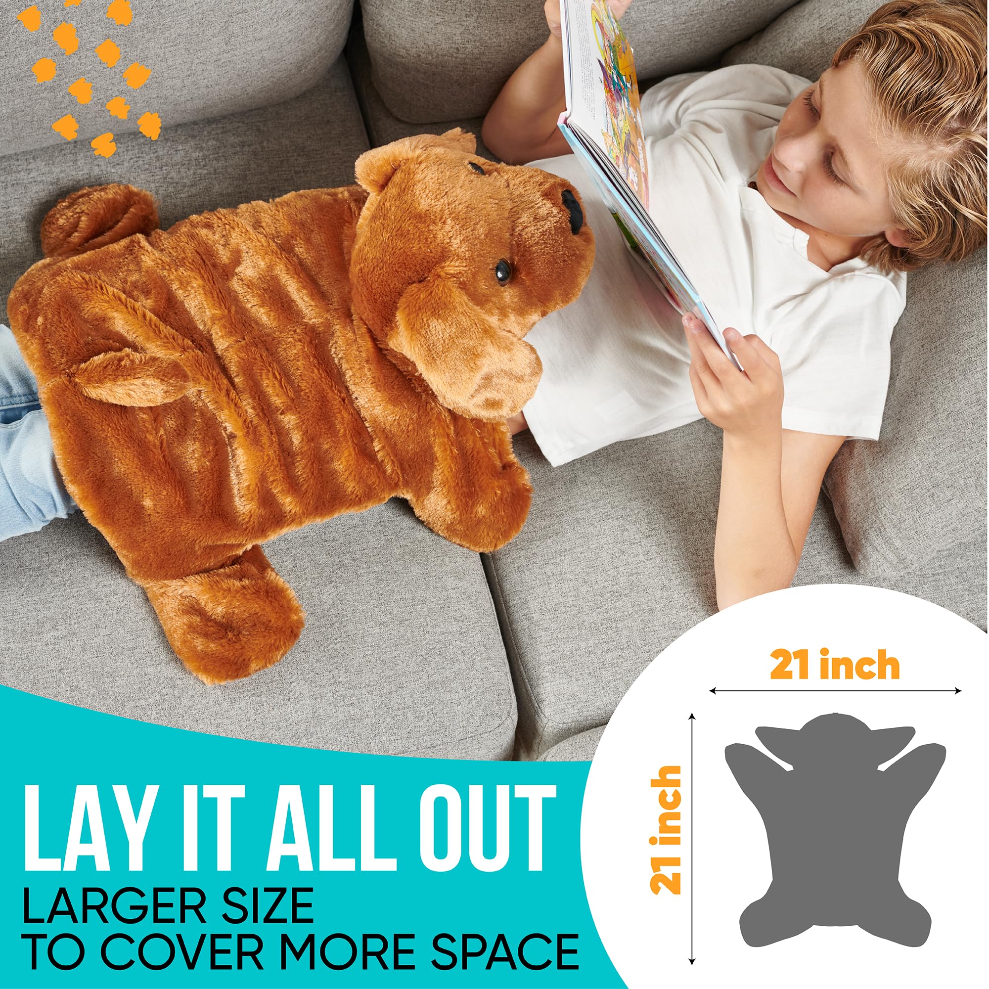 FRIENDLY CUDDLE lap pad draped over shoulders illustrating cozy, weighted pressure