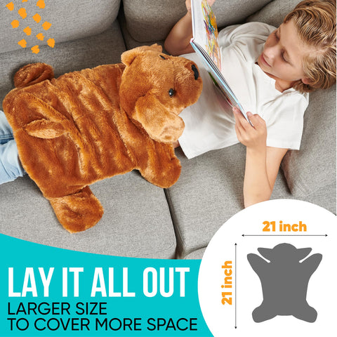 FRIENDLY CUDDLE lap pad draped over shoulders illustrating cozy, weighted pressure