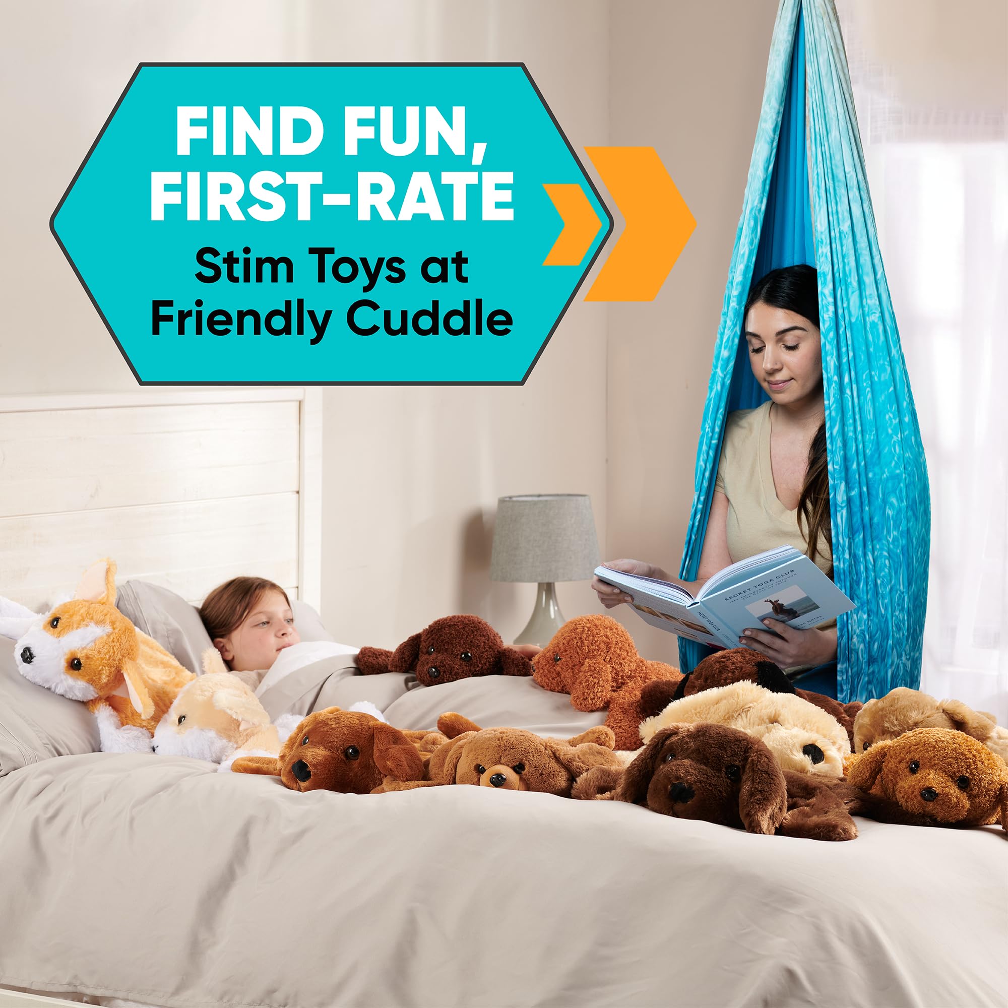 FRIENDLY CUDDLE next-to-book size comparison to demonstrate compact, travel-friendly scale