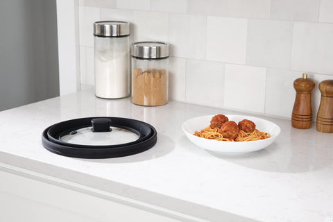 Frigidaire cover placed on a 10.5-inch plate fitting common dinnerware