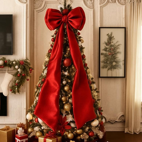 Froova front view oversized red bow highlights dramatic holiday focal point