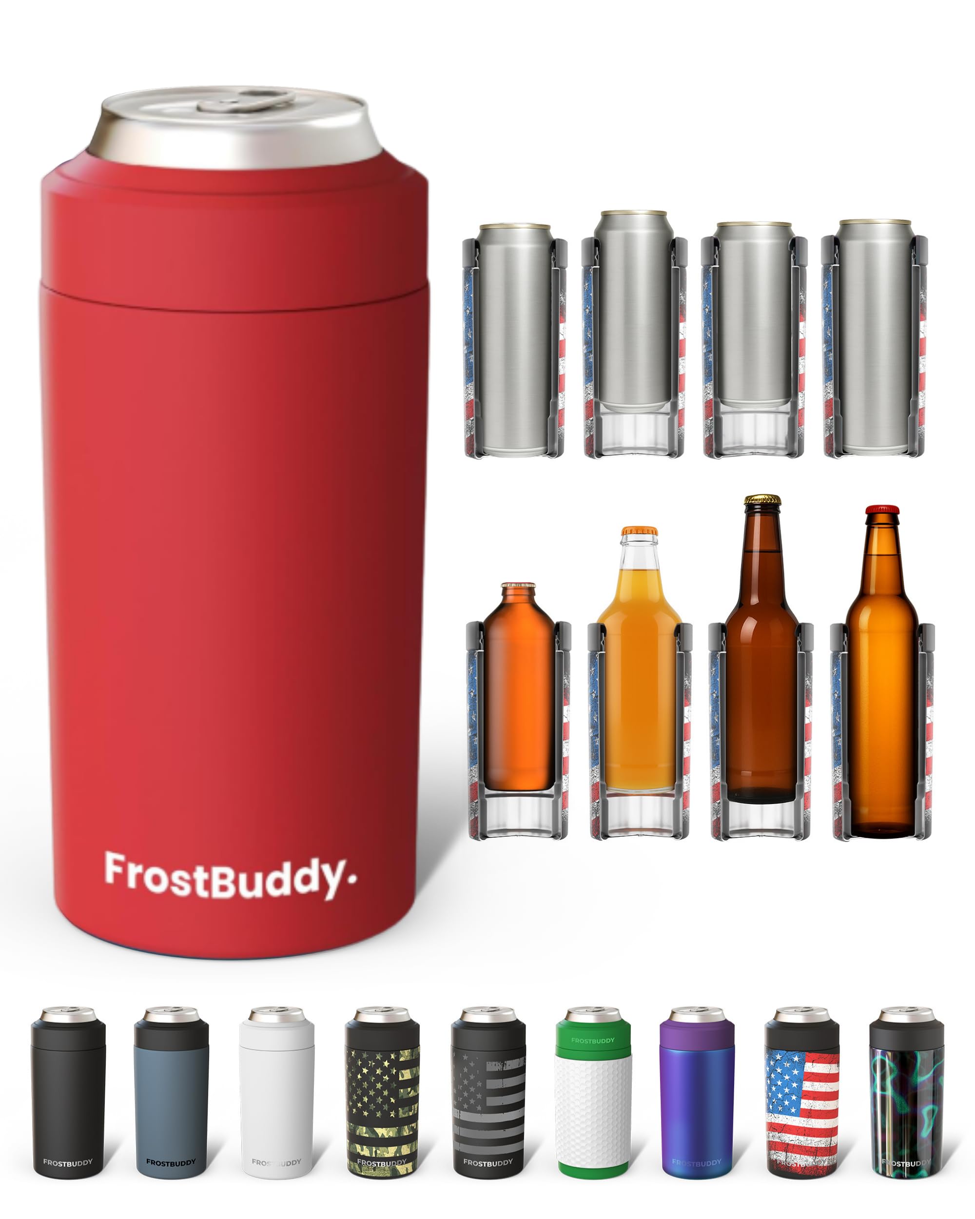 Frost Buddy front view showing crimson insulated exterior and sleek silhouette