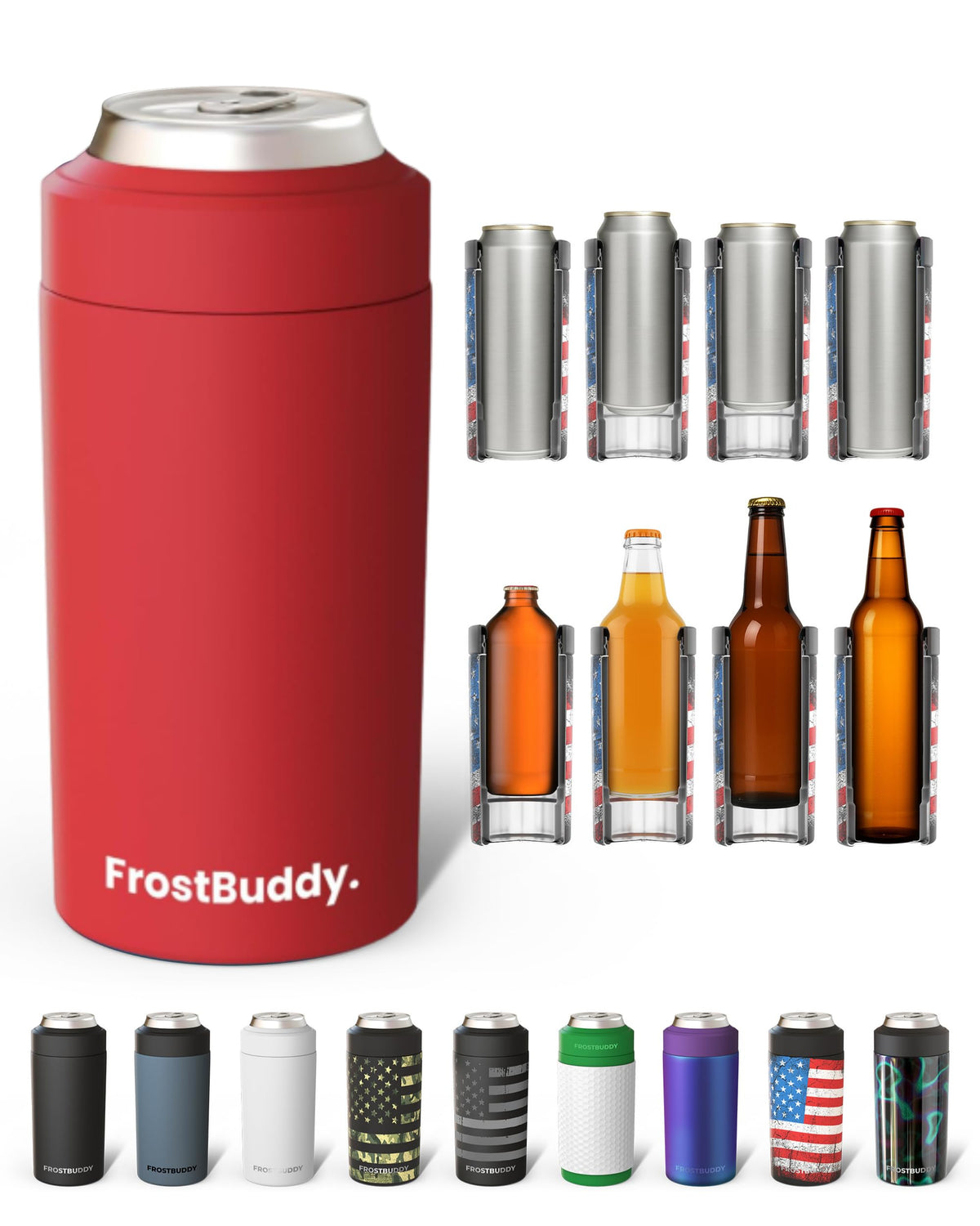 Frost Buddy front view showing crimson insulated exterior and sleek silhouette