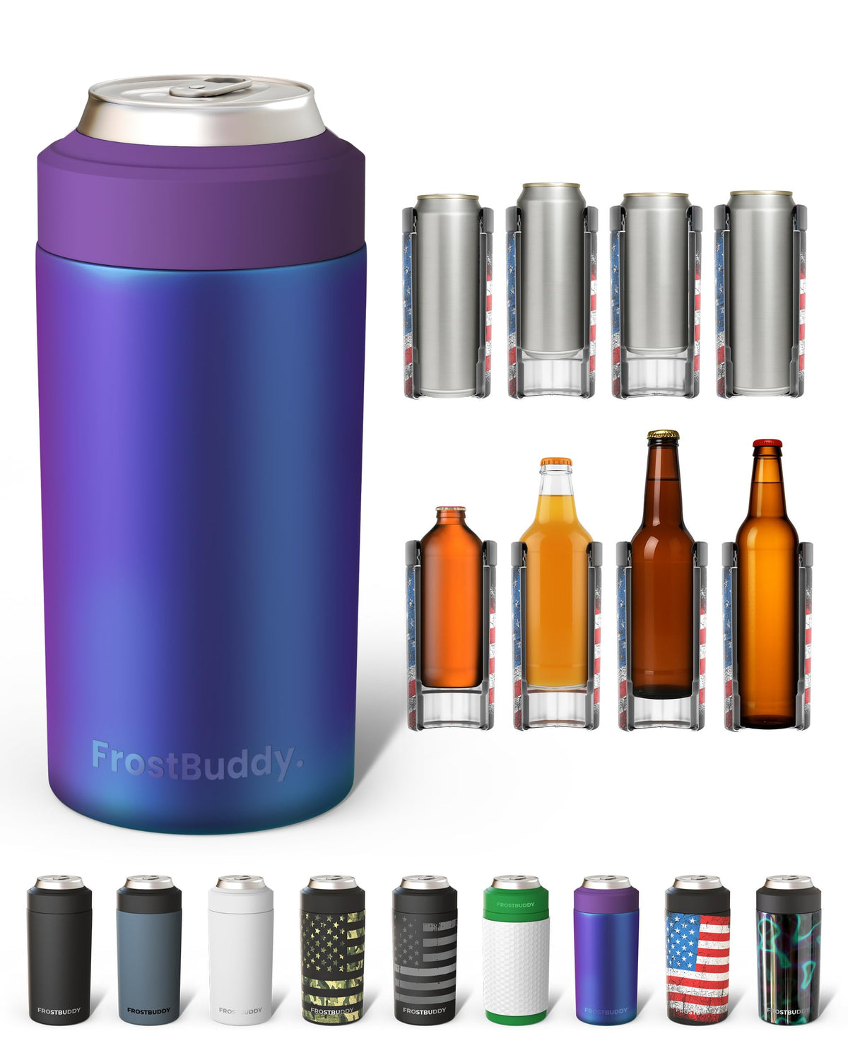 Frost Buddy front view showing Nebula finish and durable stainless steel benefit