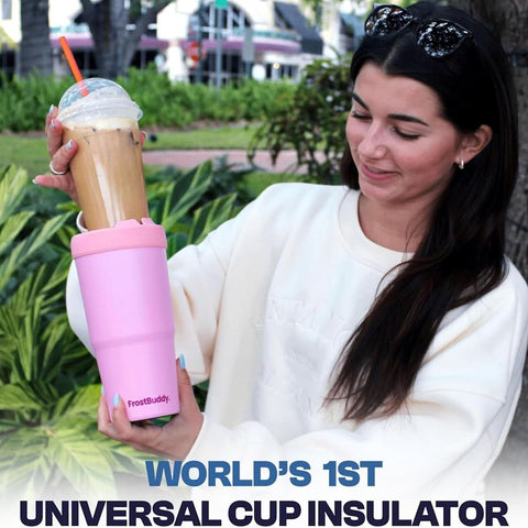 Frost Buddy steaming hot coffee demonstrating heat retention keeps drinks warm longer