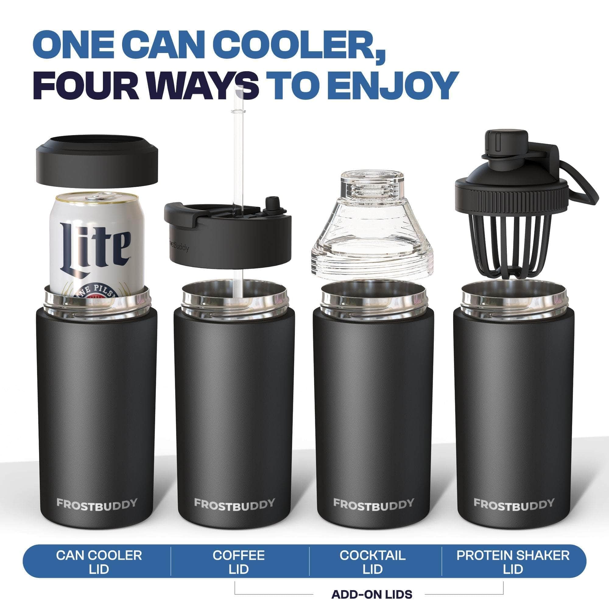 Frost Buddy with optional leak-proof straw lid converting to tumbler