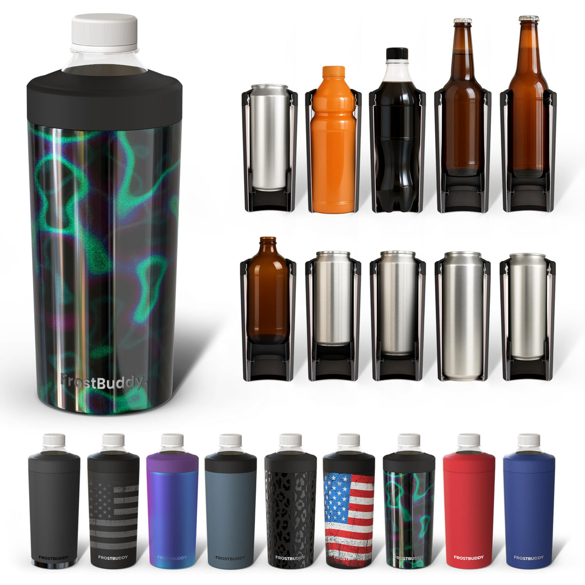 Frost Buddy front view showing stainless-steel cooler and secure fit